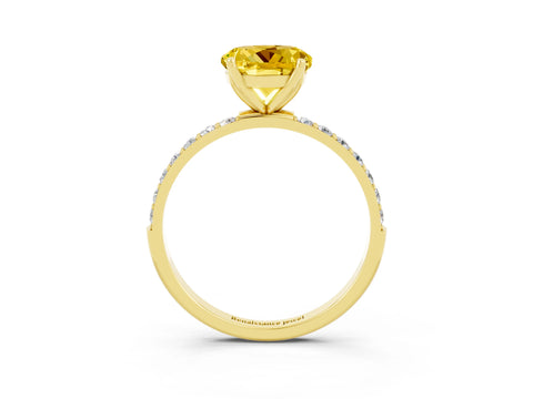 Yellow gold Round Cut Yellow Sapphire Solitaire Engagement Ring with Pavé Band and Prong Setting_3