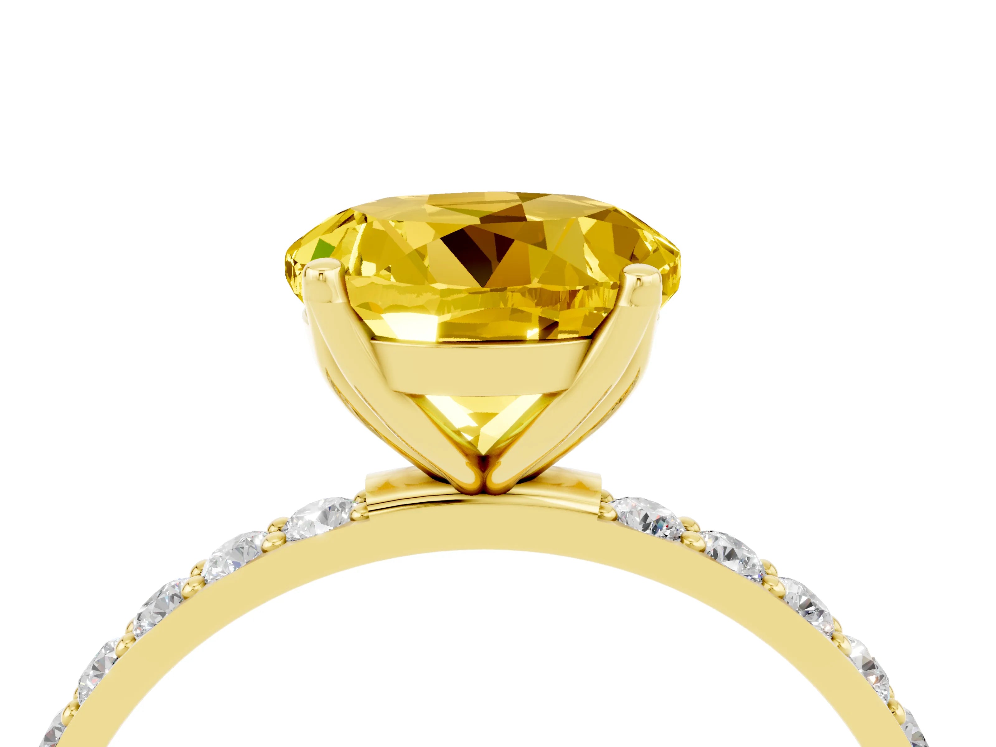 Yellow gold Round Cut Yellow Sapphire Solitaire Engagement Ring with Pavé Band and Prong Setting_4