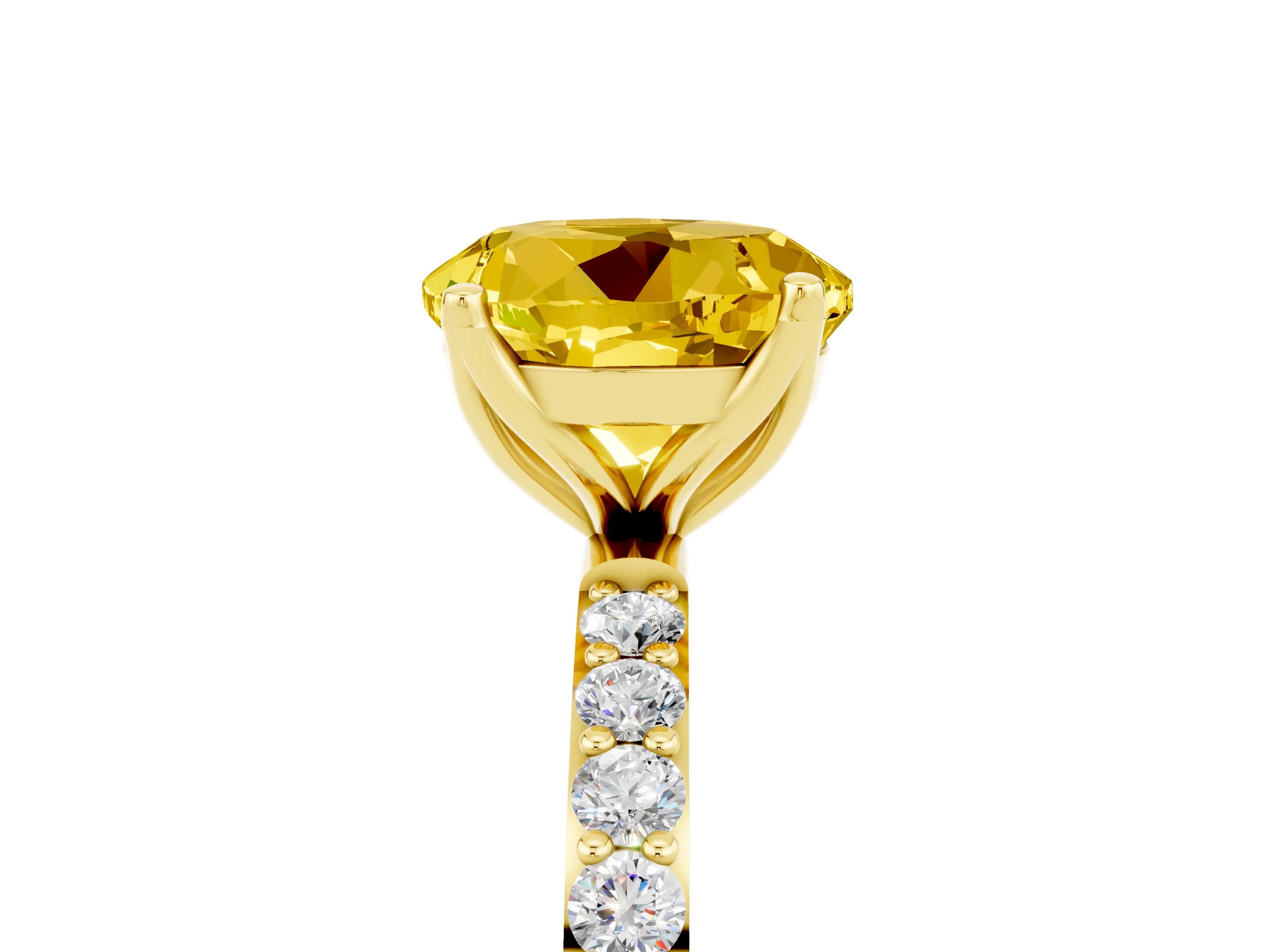 Yellow gold Round Cut Yellow Sapphire Solitaire Engagement Ring with Pavé Band and Prong Setting_5