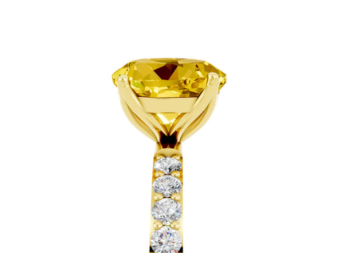Yellow gold Round Cut Yellow Sapphire Solitaire Engagement Ring with Pavé Band and Prong Setting_5