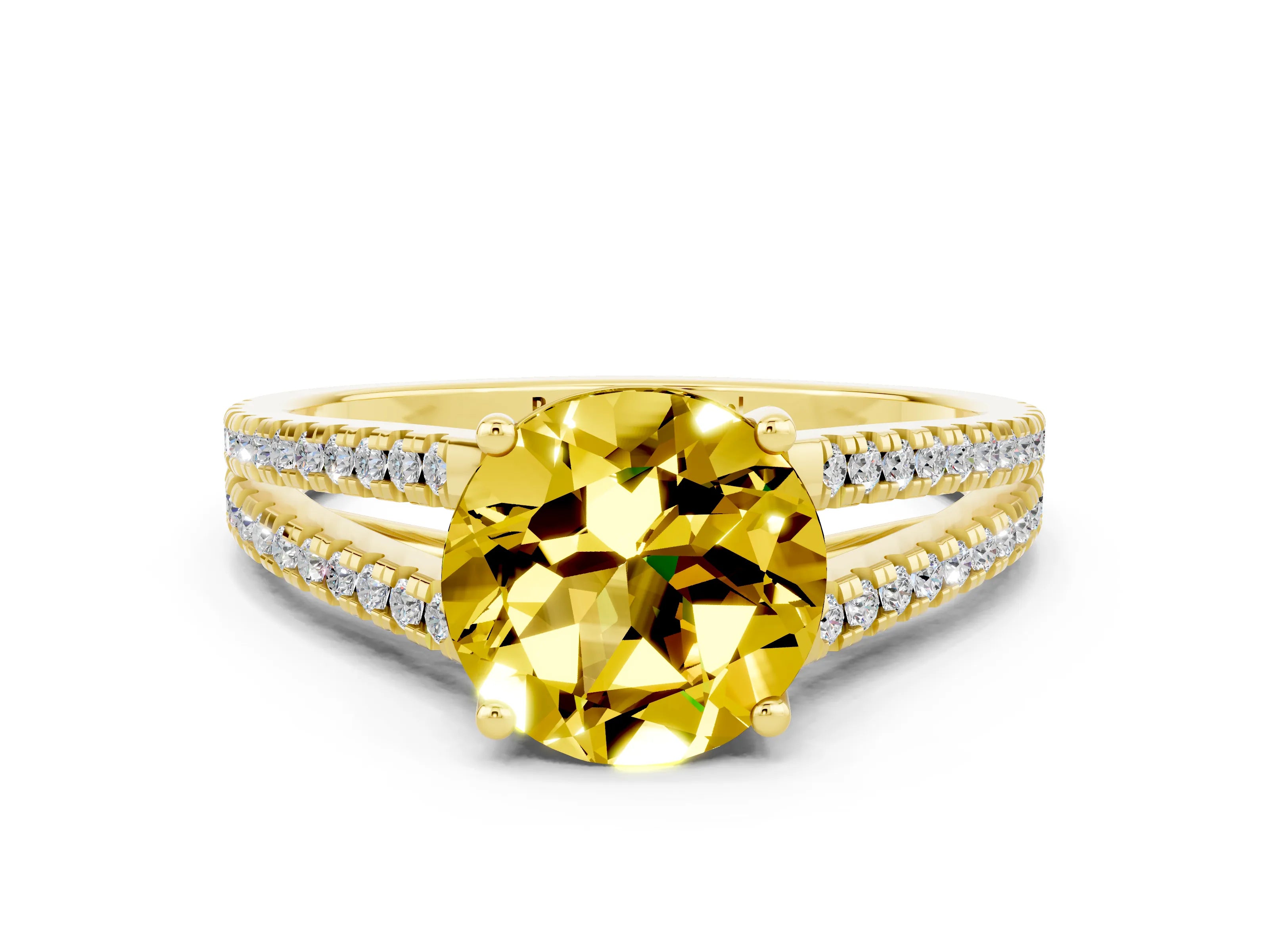 Yellow gold Round Cut Yellow Sapphire Solitaire Engagement Ring with Split Shank Pavé Band_12