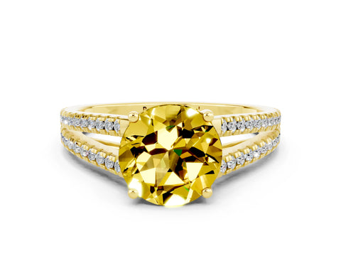 Yellow gold Round Cut Yellow Sapphire Solitaire Engagement Ring with Split Shank Pavé Band_12