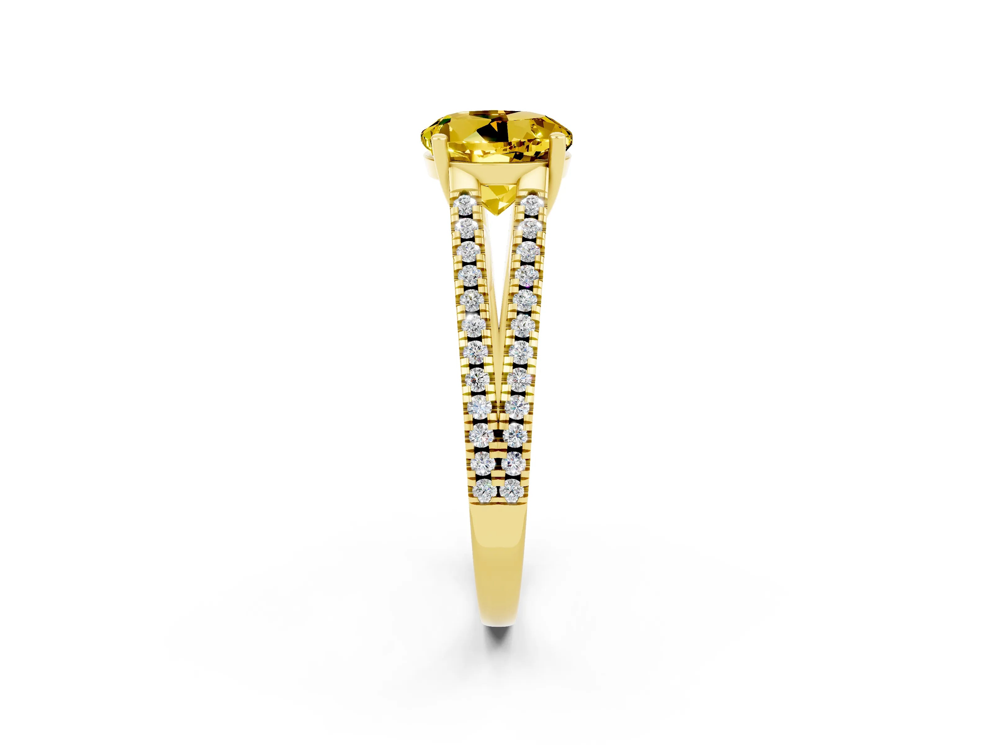 Yellow gold Round Cut Yellow Sapphire Solitaire Engagement Ring with Split Shank Pavé Band_14