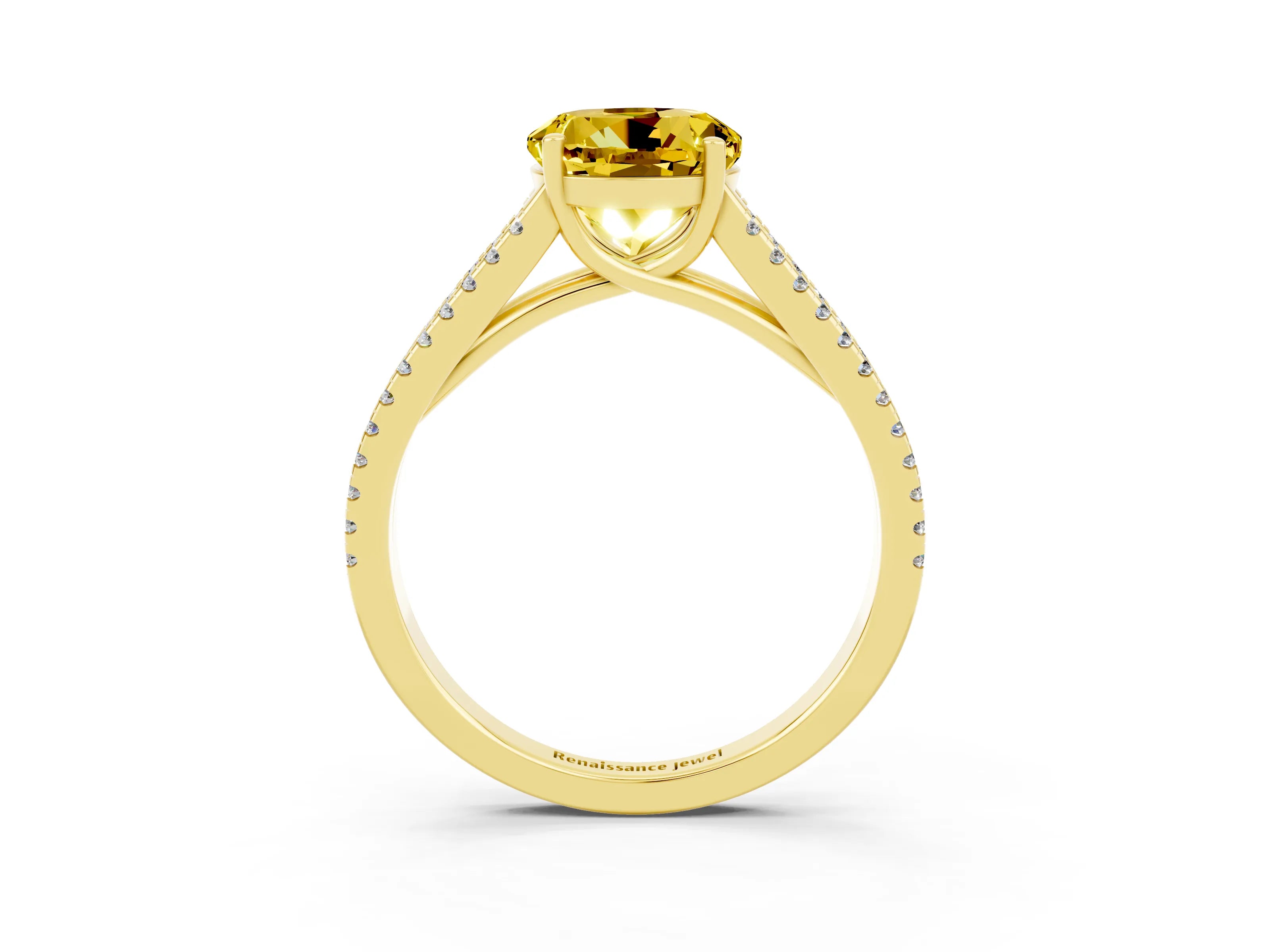 Yellow gold Round Cut Yellow Sapphire Solitaire Engagement Ring with Split Shank Pavé Band_15