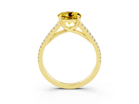 Yellow gold Round Cut Yellow Sapphire Solitaire Engagement Ring with Split Shank Pavé Band_15