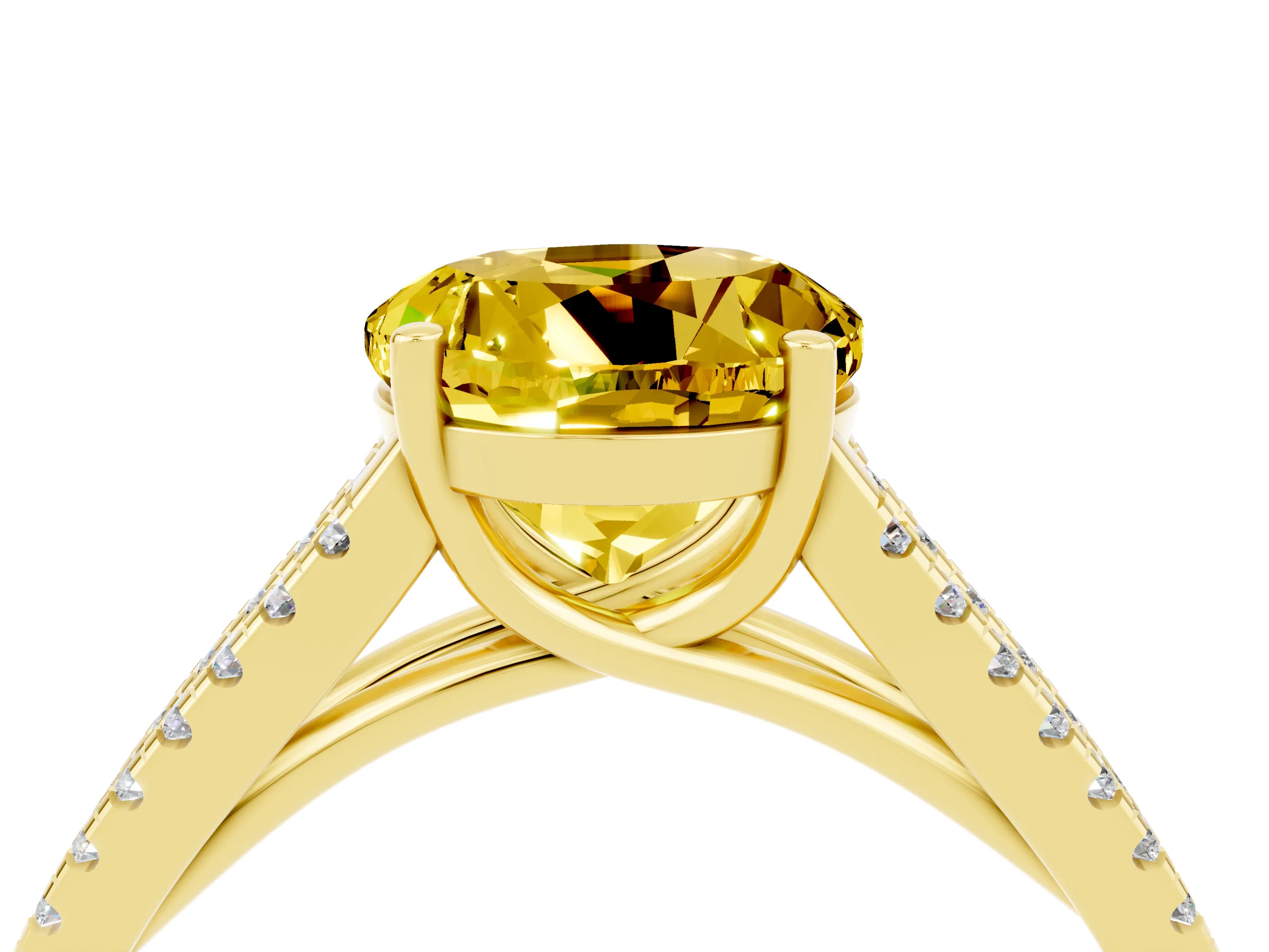Yellow gold Round Cut Yellow Sapphire Solitaire Engagement Ring with Split Shank Pavé Band_16