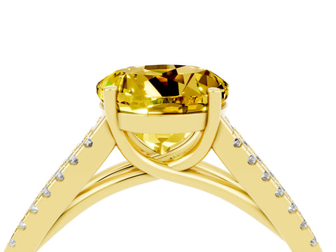 Yellow gold Round Cut Yellow Sapphire Solitaire Engagement Ring with Split Shank Pavé Band_16
