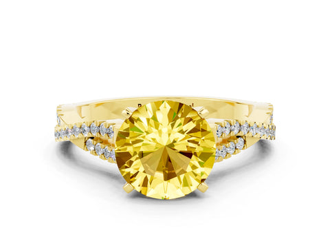 Yellow gold Round Cut Yellow Sapphire Solitaire Engagement Ring with Twisted Pavé Band and Four-Prong Setting_12