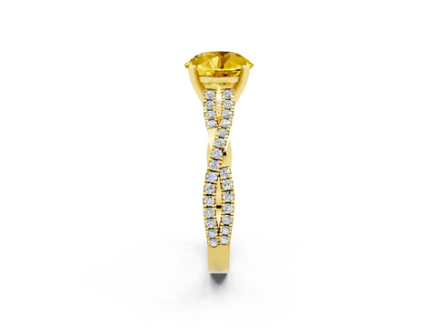 Yellow gold Round Cut Yellow Sapphire Solitaire Engagement Ring with Twisted Pavé Band and Four-Prong Setting_14