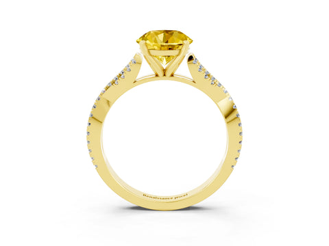 Yellow gold Round Cut Yellow Sapphire Solitaire Engagement Ring with Twisted Pavé Band and Four-Prong Setting_15