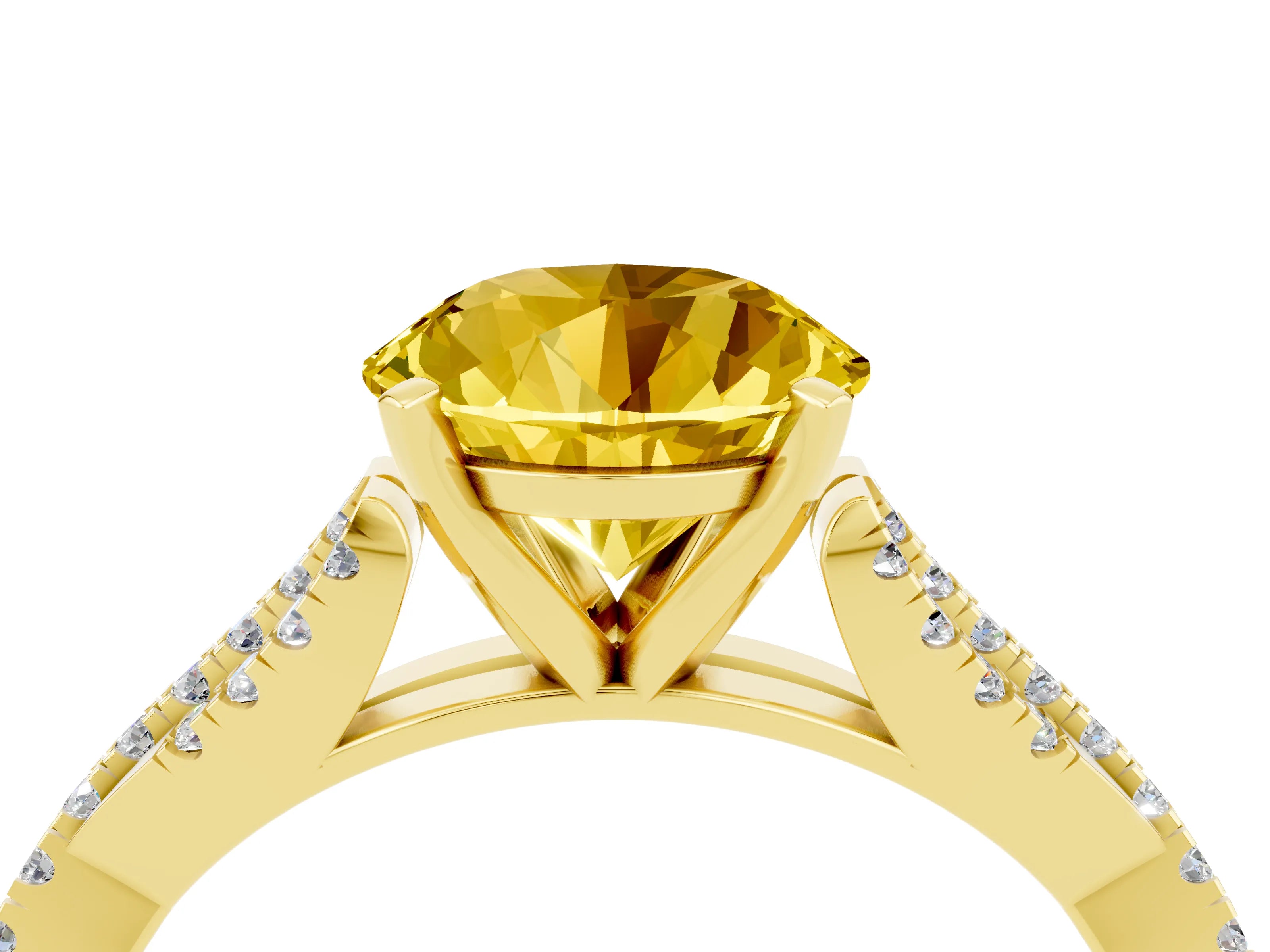 Yellow gold Round Cut Yellow Sapphire Solitaire Engagement Ring with Twisted Pavé Band and Four-Prong Setting_16