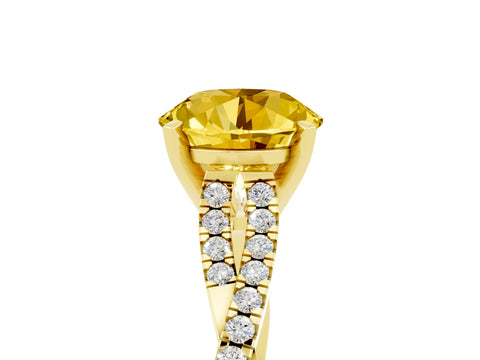 Yellow gold Round Cut Yellow Sapphire Solitaire Engagement Ring with Twisted Pavé Band and Four-Prong Setting_17