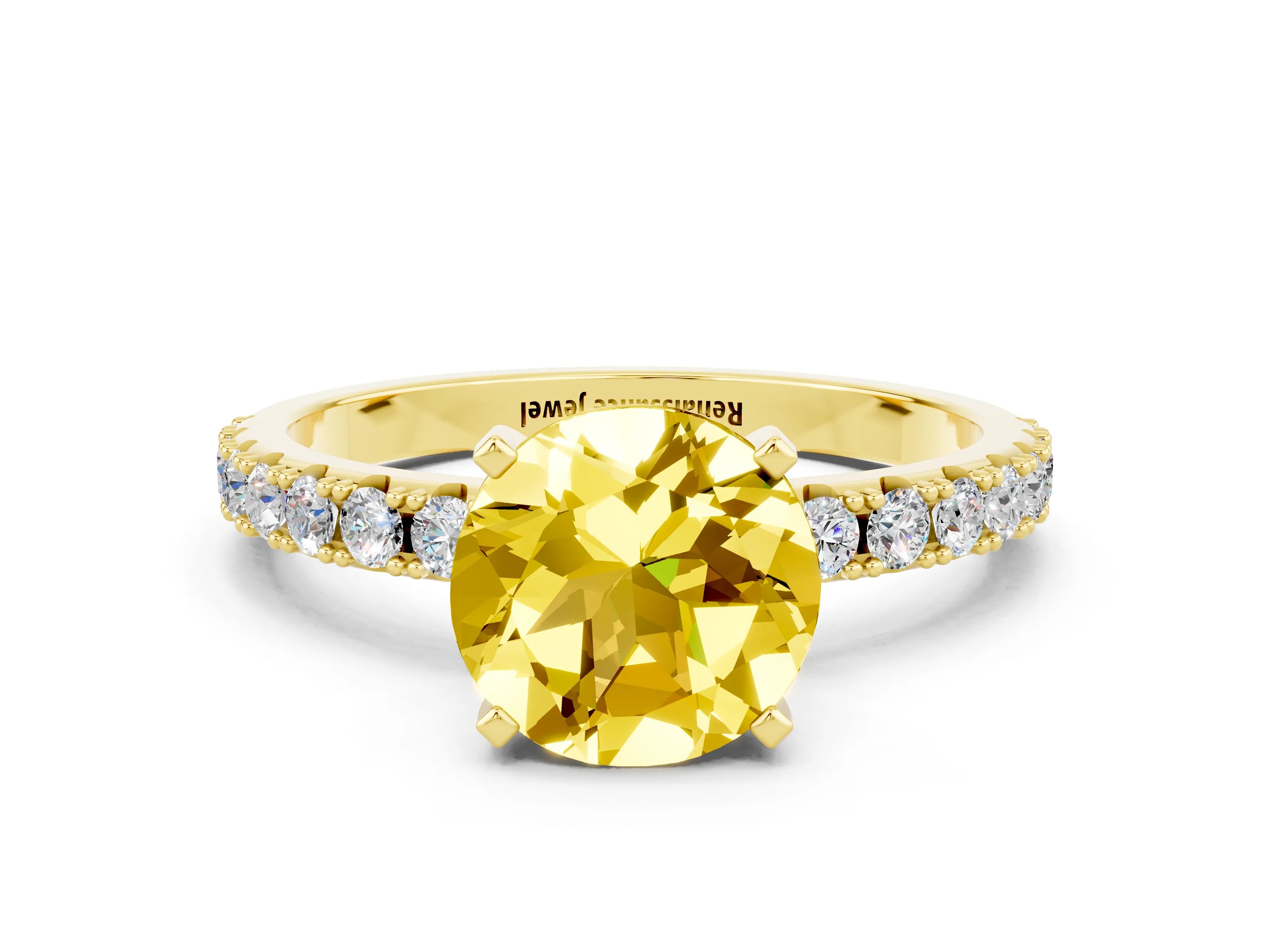 Yellow gold Round Cut Yellow Sapphire Solitaire Pavé Band with Four-Prong Setting_24