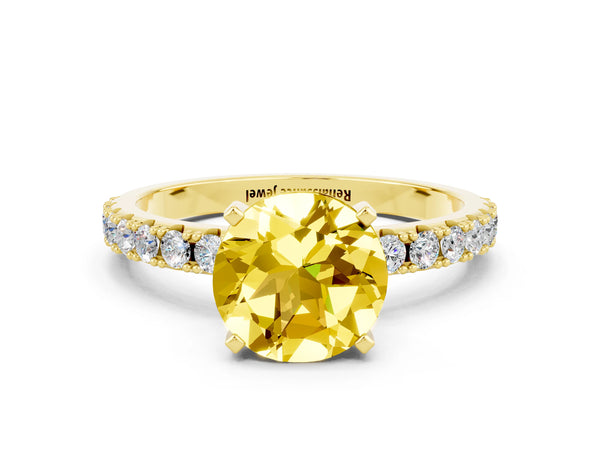 Yellow gold Round Cut Yellow Sapphire Solitaire Pavé Band with Four-Prong Setting