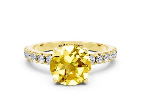 Yellow gold Round Cut Yellow Sapphire Solitaire Pavé Band with Four-Prong Setting_24