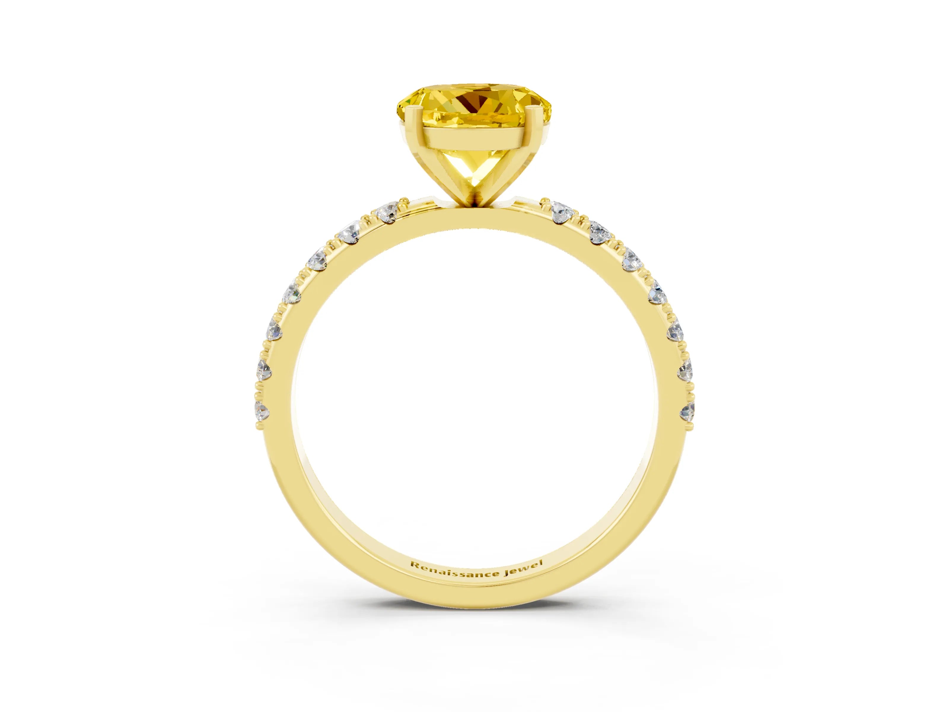 Yellow gold Round Cut Yellow Sapphire Solitaire Pavé Band with Four-Prong Setting_27