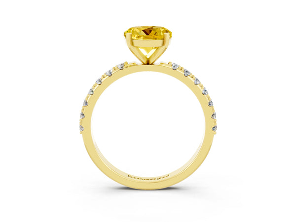 Yellow gold Round Cut Yellow Sapphire Solitaire Pavé Band with Four-Prong Setting