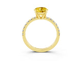 Yellow gold Round Cut Yellow Sapphire Solitaire Pavé Engagement Ring with Round Band and Prong Setting_15