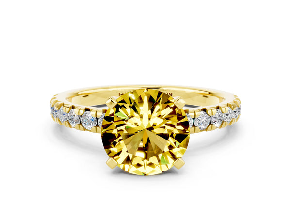 Yellow gold Round Cut Yellow Sapphire Solitaire Pavé Engagement Ring with Round Band and Prong Setting