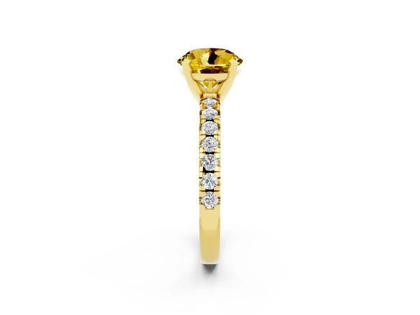 Yellow gold Round Cut Yellow Sapphire Solitaire Pavé Engagement Ring with Round Band and Prong Setting