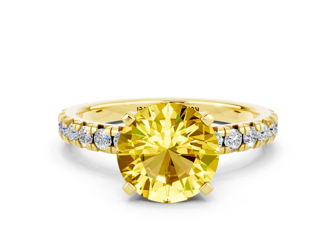 Yellow gold Round Cut Yellow Sapphire Solitaire Pavé Engagement Ring with Round Band and Prong Setting_67