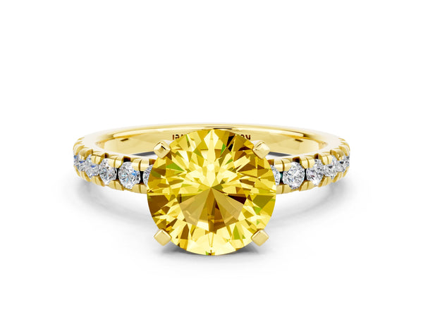 Yellow gold Round Cut Yellow Sapphire Solitaire Pavé Engagement Ring with Round Band and Prong Setting