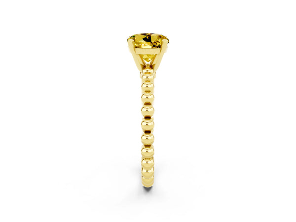 Yellow gold Round Cut Yellow Sapphire Solitaire Ring with Beaded Band and Prong Setting