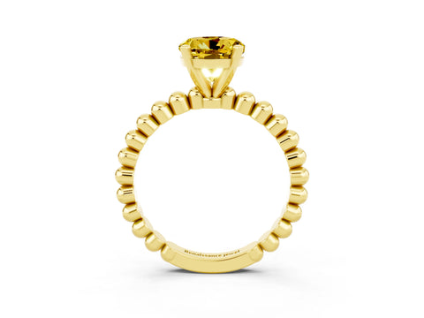 Yellow gold Round Cut Yellow Sapphire Solitaire Ring with Beaded Band and Prong Setting_3