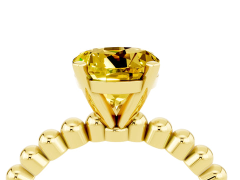 Yellow gold Round Cut Yellow Sapphire Solitaire Ring with Beaded Band and Prong Setting_4