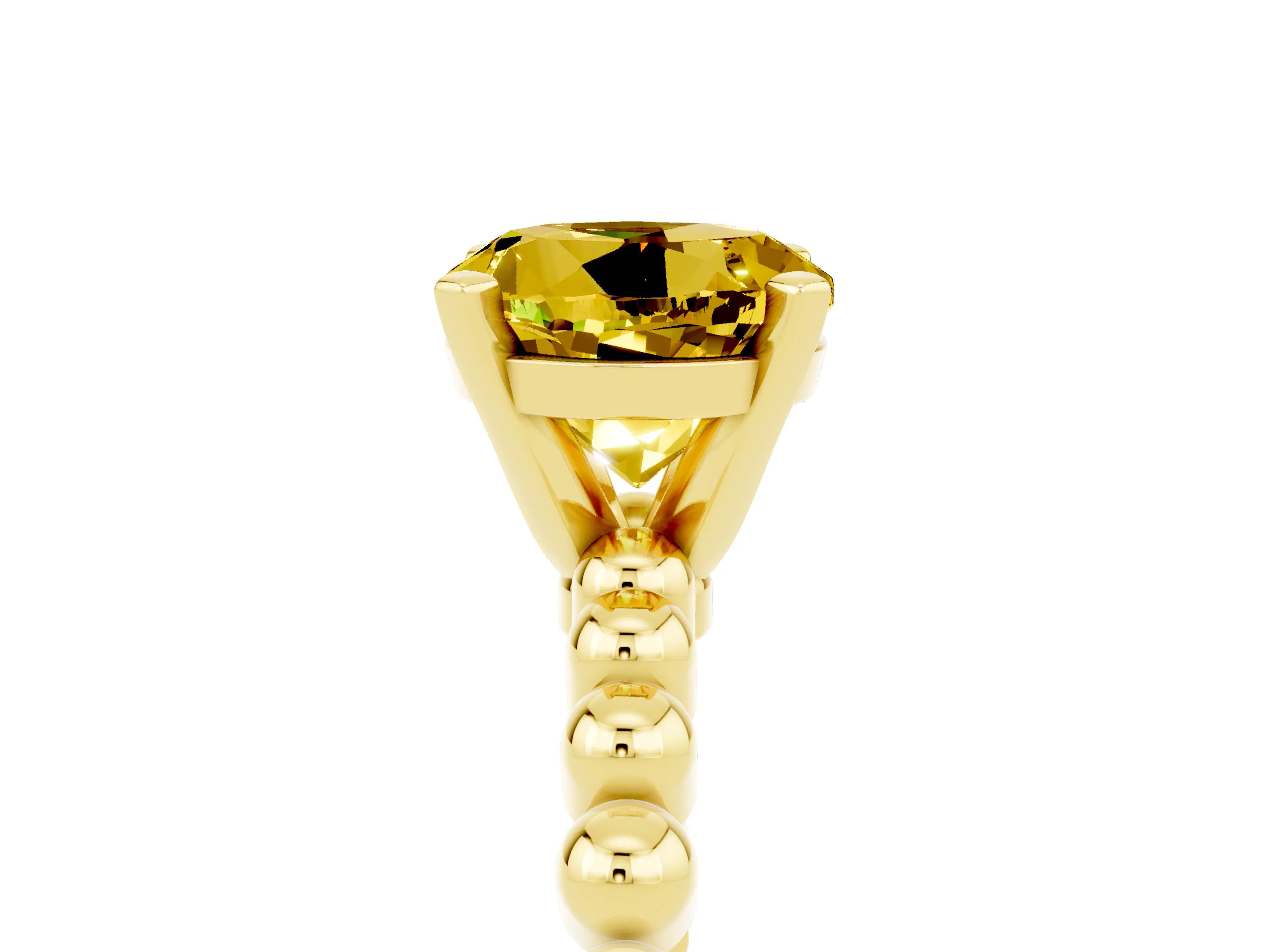 Yellow gold Round Cut Yellow Sapphire Solitaire Ring with Beaded Band and Prong Setting_5