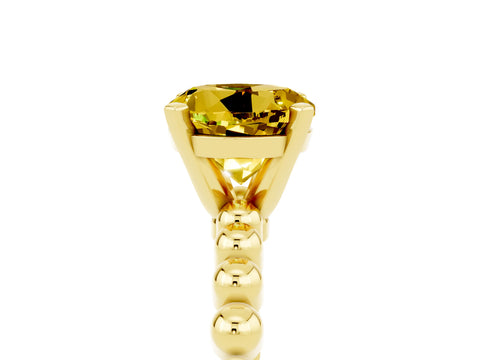 Yellow gold Round Cut Yellow Sapphire Solitaire Ring with Beaded Band and Prong Setting_5