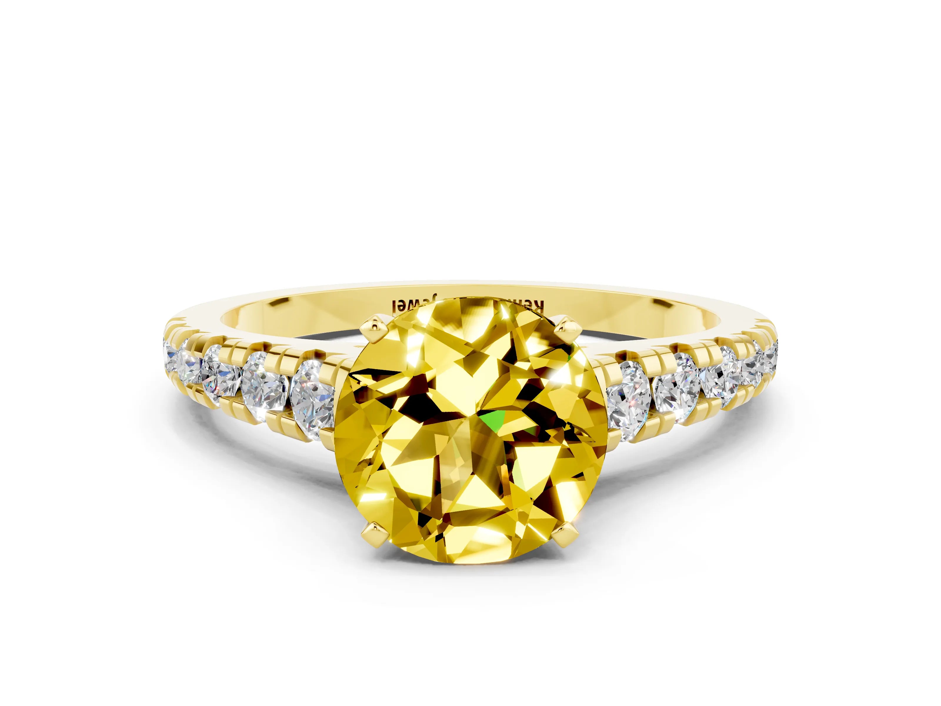 Yellow gold Round Cut Yellow Sapphire Solitaire Ring with Cathedral Setting and Pavé Band_24