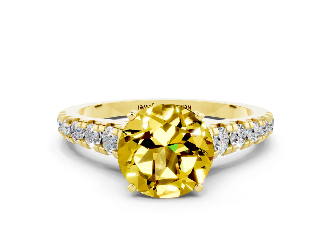 Yellow gold Round Cut Yellow Sapphire Solitaire Ring with Cathedral Setting and Pavé Band_24