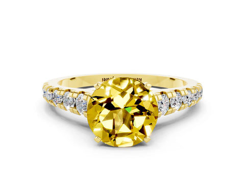 Yellow gold Round Cut Yellow Sapphire Solitaire Ring with Cathedral Setting and Pavé Band_24