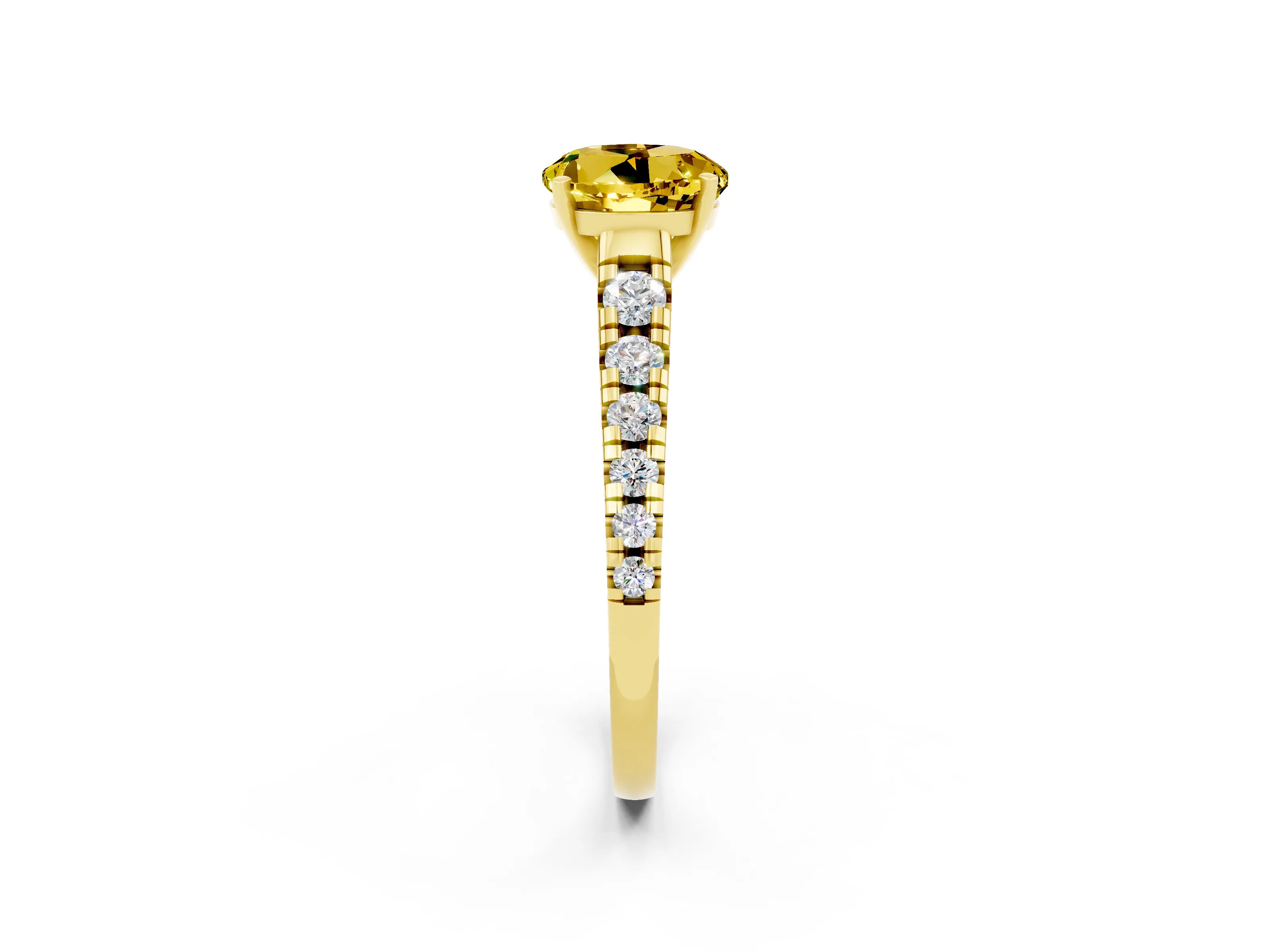 Yellow gold Round Cut Yellow Sapphire Solitaire Ring with Cathedral Setting and Pavé Band_26