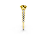 Yellow gold Round Cut Yellow Sapphire Solitaire Ring with Cathedral Setting and Pavé Band_26