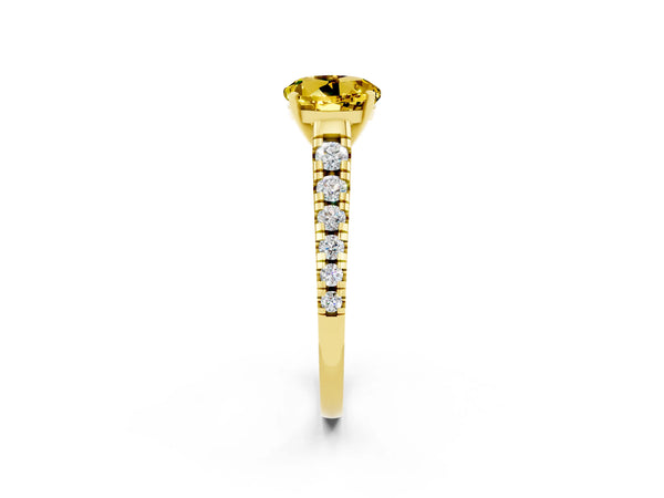 Yellow gold Round Cut Yellow Sapphire Cathedral Solitaire Ring with Round  Pavé Band