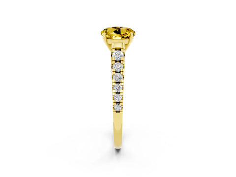 Yellow gold Round Cut Yellow Sapphire Solitaire Ring with Cathedral Setting and Pavé Band_26