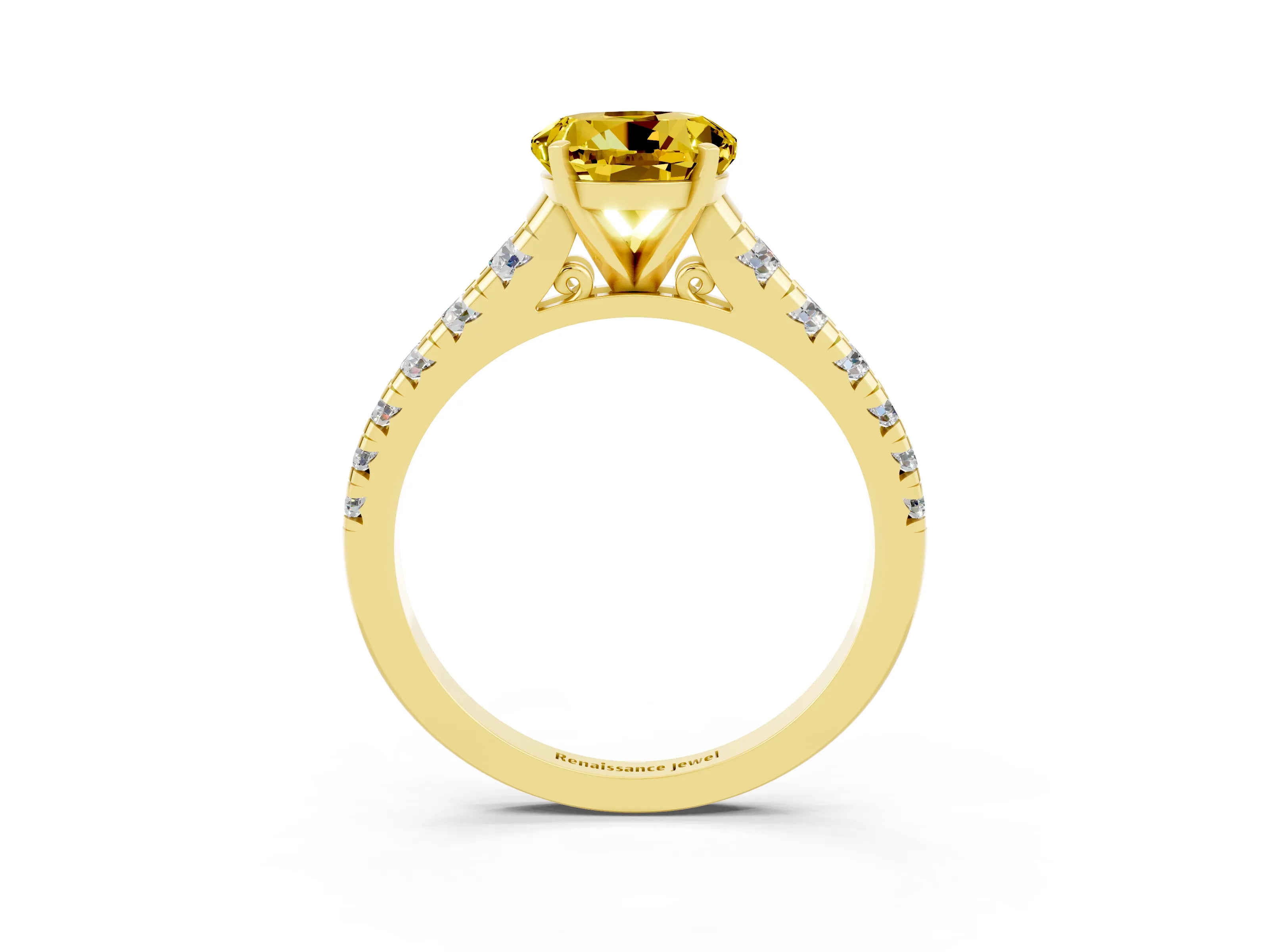 Yellow gold Round Cut Yellow Sapphire Solitaire Ring with Cathedral Setting and Pavé Band_27