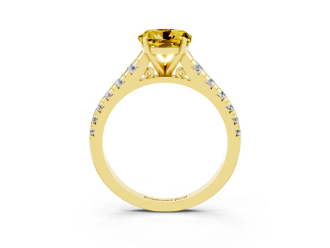 Yellow gold Round Cut Yellow Sapphire Solitaire Ring with Cathedral Setting and Pavé Band_27