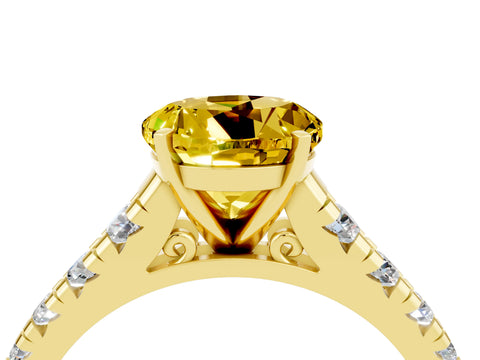 Yellow gold Round Cut Yellow Sapphire Solitaire Ring with Cathedral Setting and Pavé Band_28