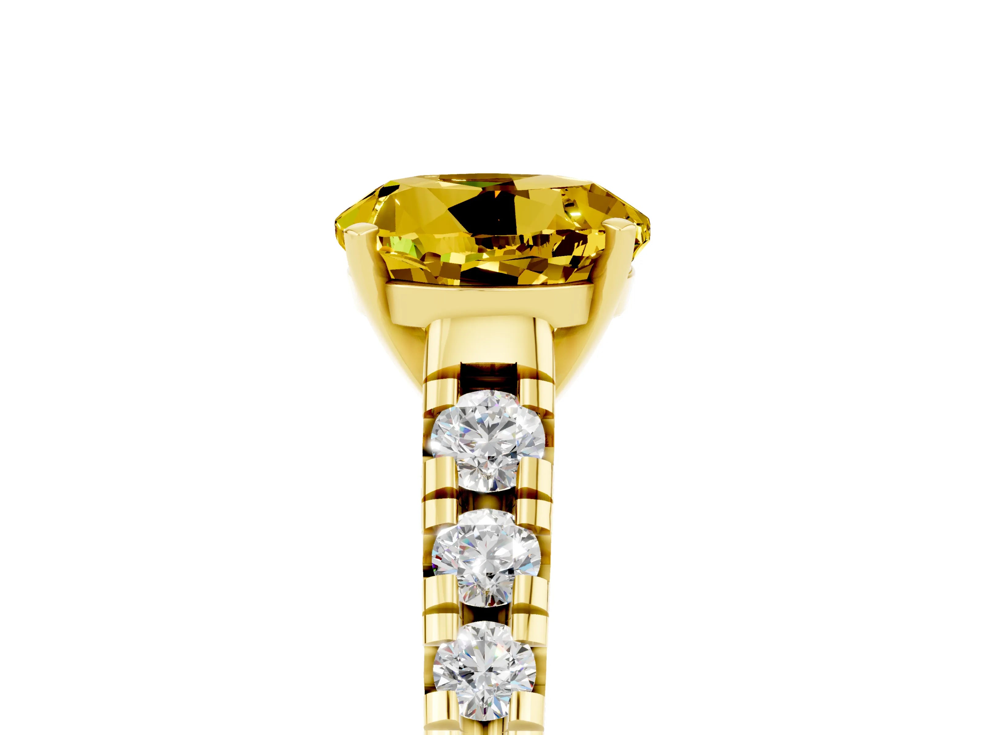 Yellow gold Round Cut Yellow Sapphire Solitaire Ring with Cathedral Setting and Pavé Band_29