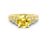 Yellow gold Round Cut Yellow Sapphire Solitaire Ring with Filigree Band and Four-Prong Setting_48