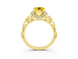 Yellow gold Round Cut Yellow Sapphire Solitaire Ring with Filigree Band and Four-Prong Setting_51