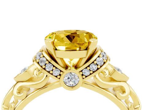 Yellow gold Round Cut Yellow Sapphire Solitaire Ring with Filigree Band and Four-Prong Setting_52