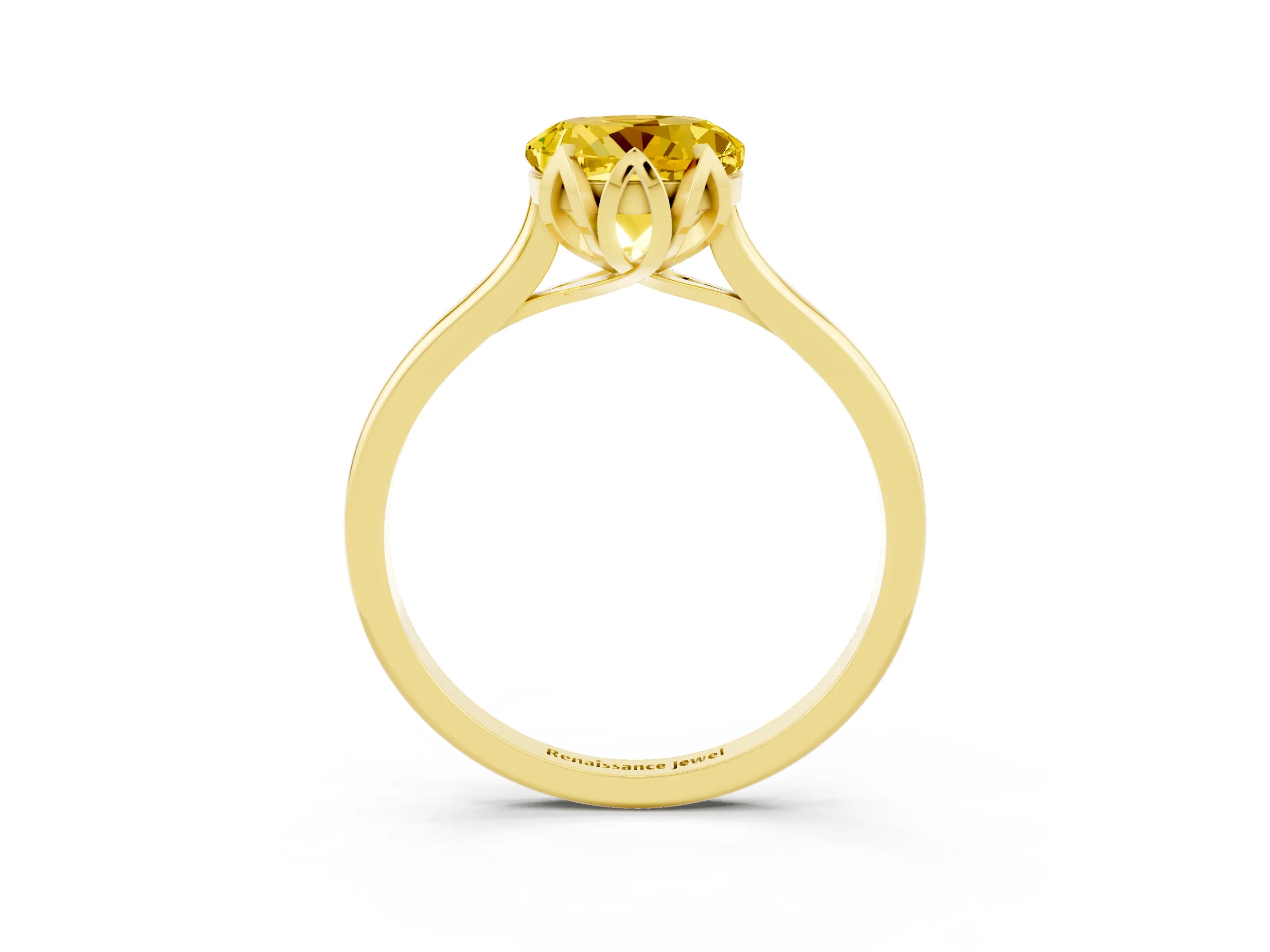 Yellow gold Round Cut Yellow Sapphire Solitaire Ring with Flower Prong Setting and Classic Band_15