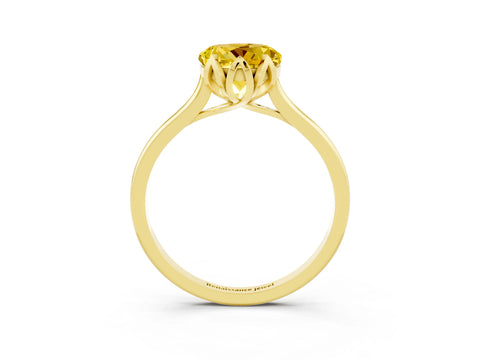 Yellow gold Round Cut Yellow Sapphire Solitaire Ring with Flower Prong Setting and Classic Band_15
