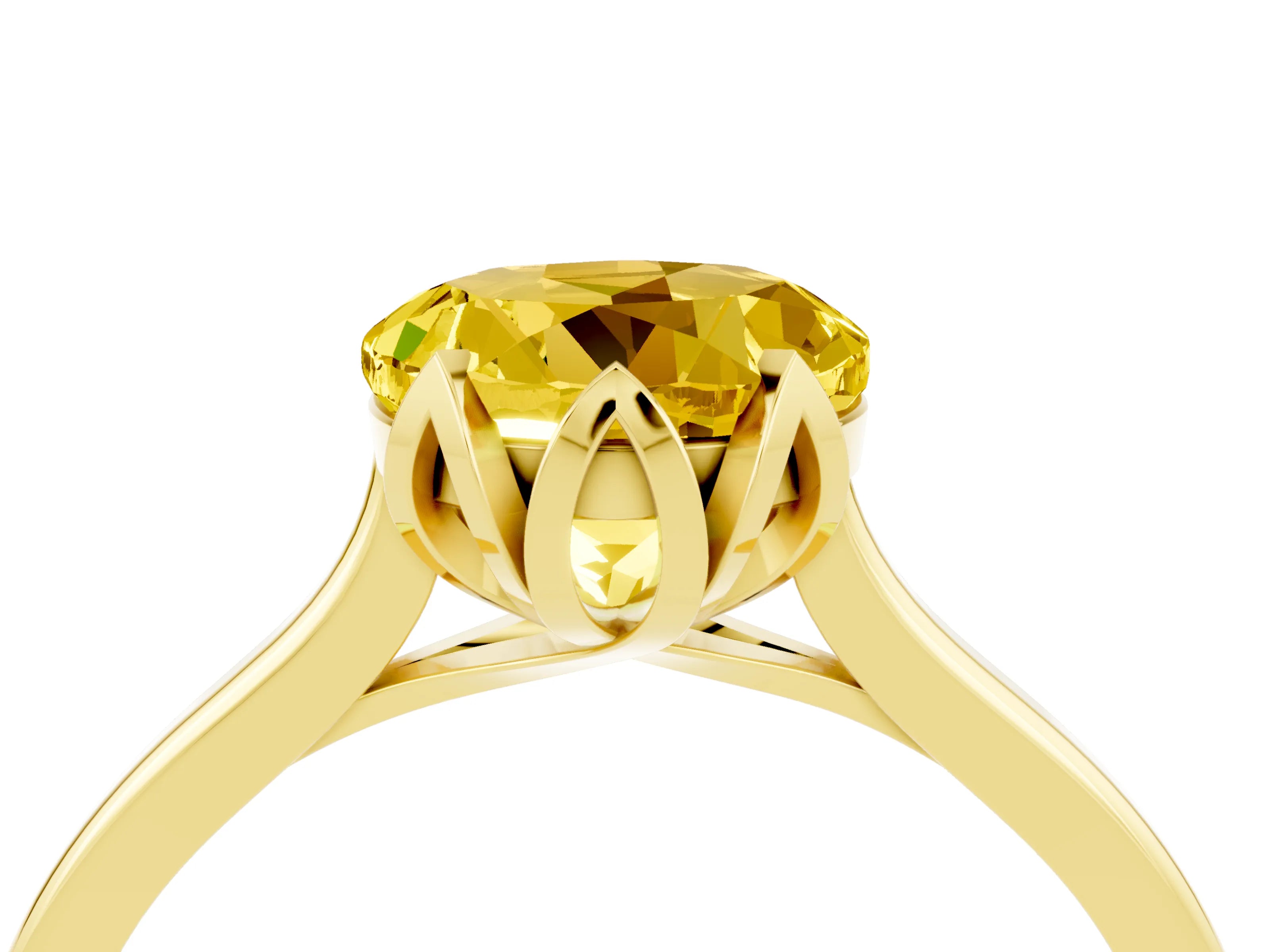 Yellow gold Round Cut Yellow Sapphire Solitaire Ring with Flower Prong Setting and Classic Band_16