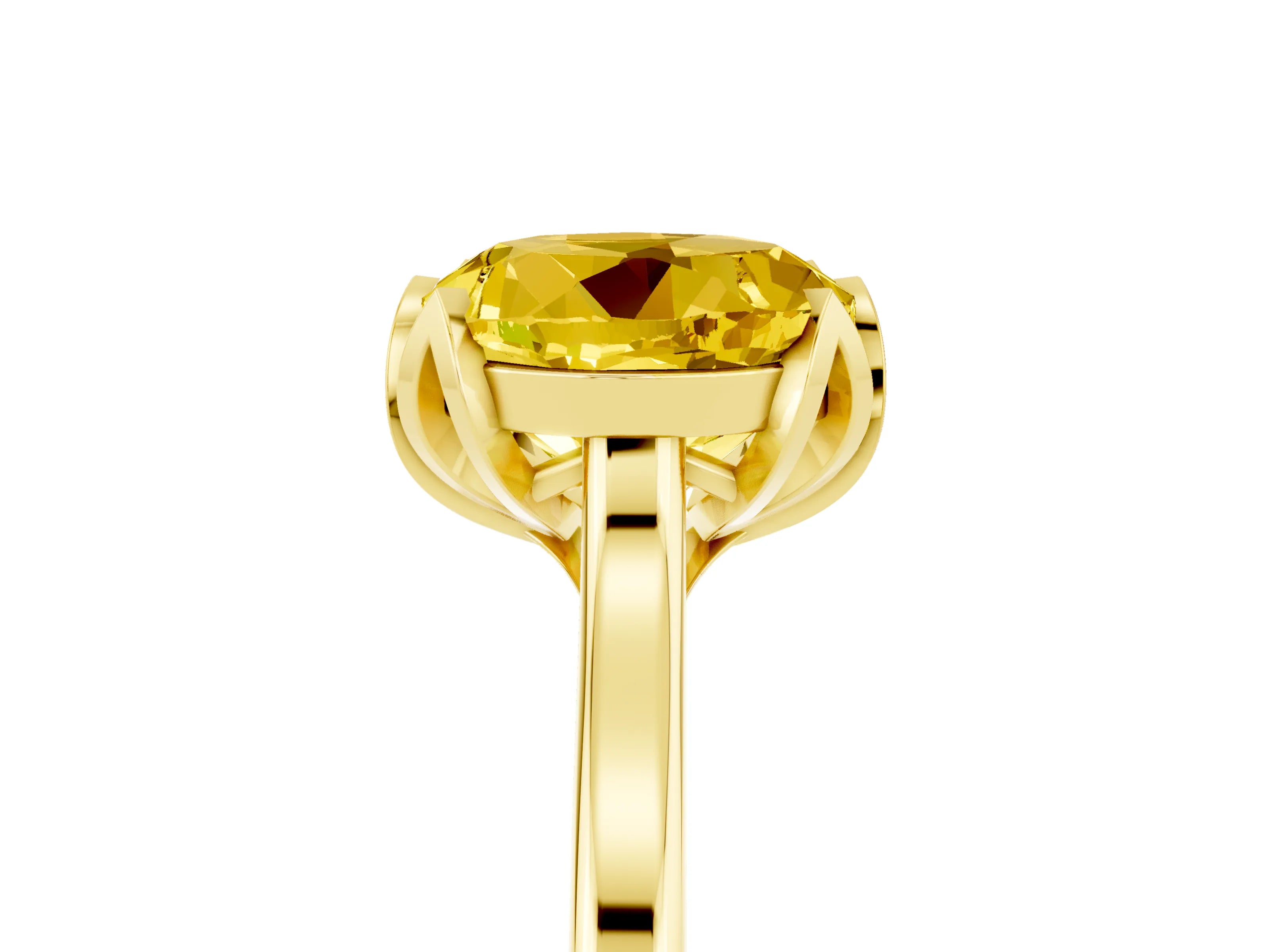 Yellow gold Round Cut Yellow Sapphire Solitaire Ring with Flower Prong Setting and Classic Band_17
