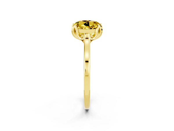 Yellow gold Round Cut Yellow Sapphire Solitaire Ring with Flower Prong Setting and Classic Band